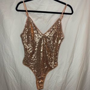 Forever 21 | Tops | Rose Gold Sequin Bodysuit | Poshmark